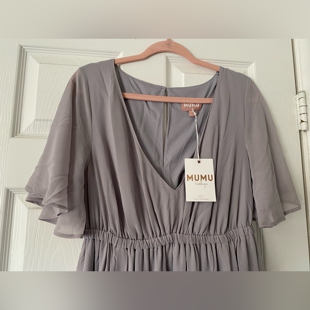 NWT Show Me Your Mumu Emily Empire Maxi Dress Dove Grey Chiffon Size‎ 1X - Picture 5 of 10